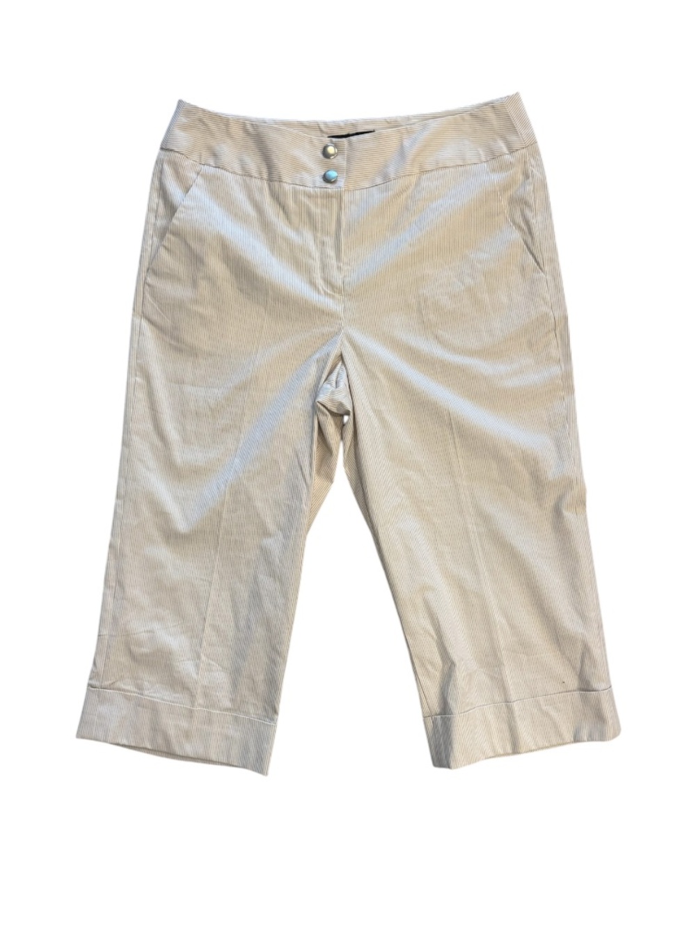 Sandro Sportswear Striped Cropped Pants Capri Tan White Cuffed Cotton Size 14